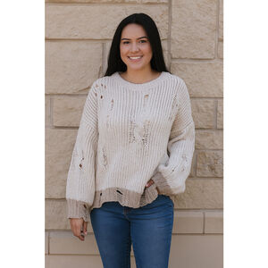 UMGEE Distressed OVERSIZED CHENILLE Cream / Gold Sweater Top WOMENS M